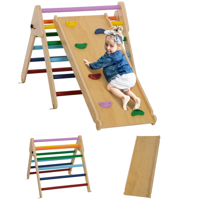 3-in-1 Wooden Multi-Colour Pikler Triangle Set - Little and Giant Explorers AIYAPLAY