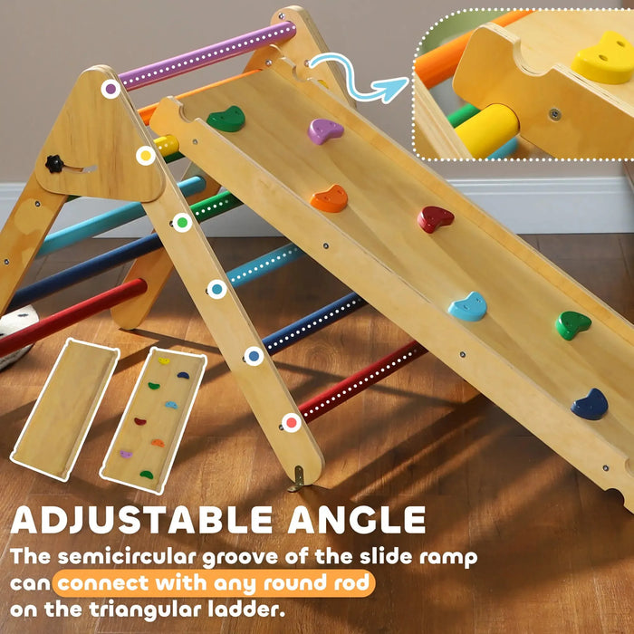 3-in-1 Wooden Multi-Colour Pikler Triangle Set - Little and Giant Explorers AIYAPLAY