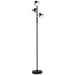 Black floor lamp with three adjustable lampshades on a white background