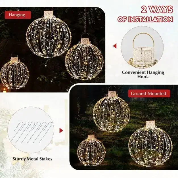 3-Pack LED Christmas Light Balls | Outdoor and Indoor Festive Spheres - 360 LED Lights COSTWAY - Little and Giant Explorers Costway
