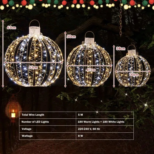 3-Pack LED Christmas Light Balls | Outdoor and Indoor Festive Spheres - 360 LED Lights COSTWAY - Little and Giant Explorers Costway