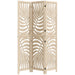 Beige four-panel room divider with leaf pattern on a white background