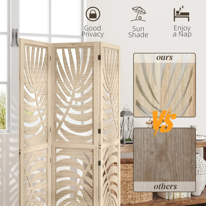 Wooden screen with leaf pattern next to a wooden panel, labeled 'ours' vs 'others'.