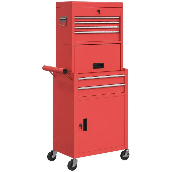 3-Part Steel Chest Tool Cabinet – Red | Drawers, Cupboards, Top Compartment and Pegboard HOMCOM - Little and Giant Explorers HOMCOM