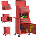 3-Part Steel Chest Tool Cabinet – Red | Drawers, Cupboards, Top Compartment and Pegboard HOMCOM - Little and Giant Explorers HOMCOM