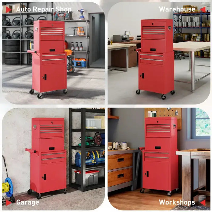 3-Part Steel Chest Tool Cabinet – Red | Drawers, Cupboards, Top Compartment and Pegboard HOMCOM - Little and Giant Explorers HOMCOM