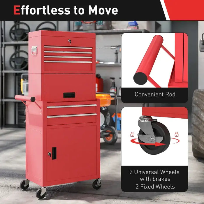 3-Part Steel Chest Tool Cabinet – Red | Drawers, Cupboards, Top Compartment and Pegboard HOMCOM - Little and Giant Explorers HOMCOM
