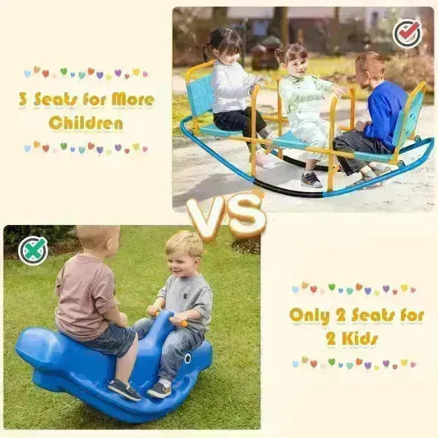 3-Person Kids Seesaw | Teeter Totter in Blue - Little and Giant Explorers Costway