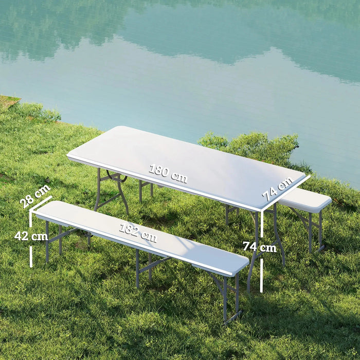 3 Piece 6ft Folding Picnic Table and Bench Set in White - Little and Giant Explorers Outsunny