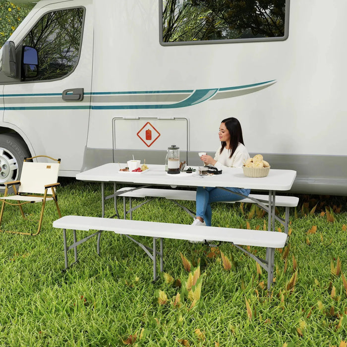 3 Piece 6ft Folding Picnic Table and Bench Set in White - Little and Giant Explorers Outsunny