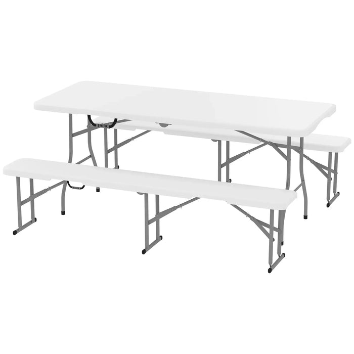 3 Piece 6ft Folding Picnic Table and Bench Set in White - Little and Giant Explorers Outsunny