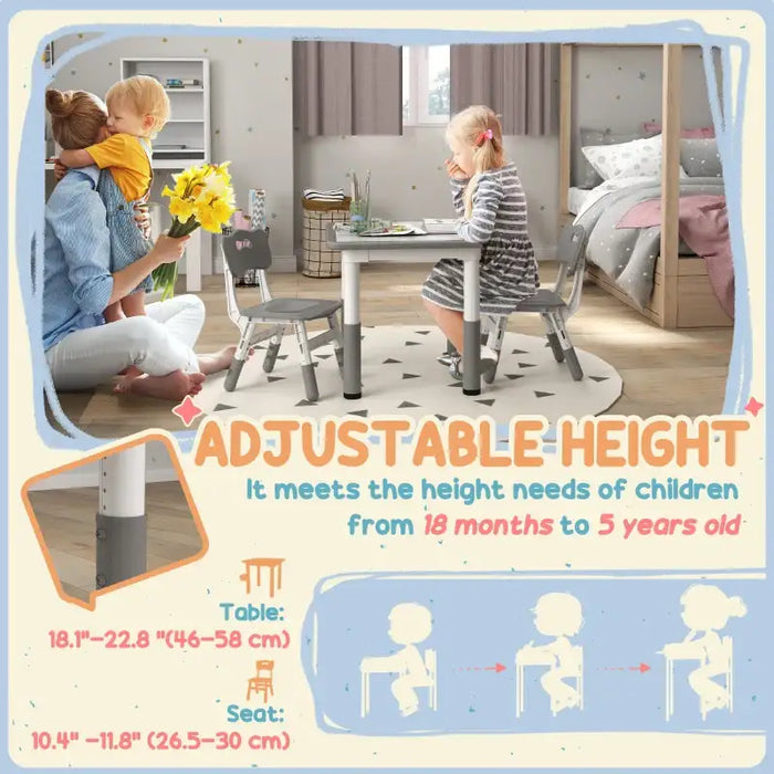 3-Piece Adjustable Kids Table and Chair Set – Grey and White | Height Adjustable AIYAPLAY - Little and Giant Explorers AIYAPLAY