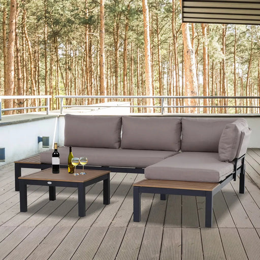 3 Piece Garden Aluminium Corner Sofa Set - Little and Giant Explorers Outsunny