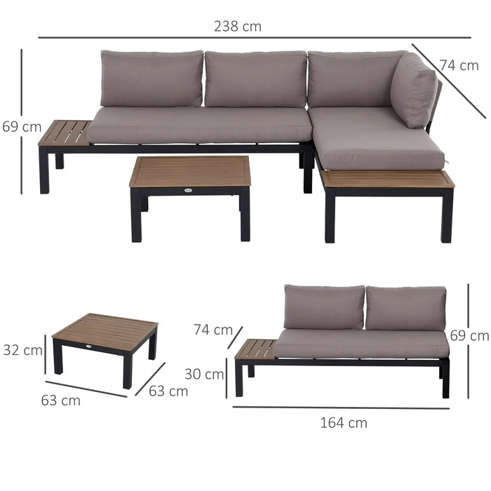 3 Piece Garden Aluminium Corner Sofa Set - Little and Giant Explorers Outsunny