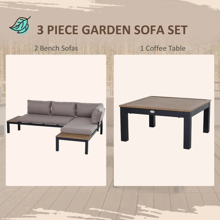 3 Piece Garden Aluminium Corner Sofa Set - Little and Giant Explorers Outsunny