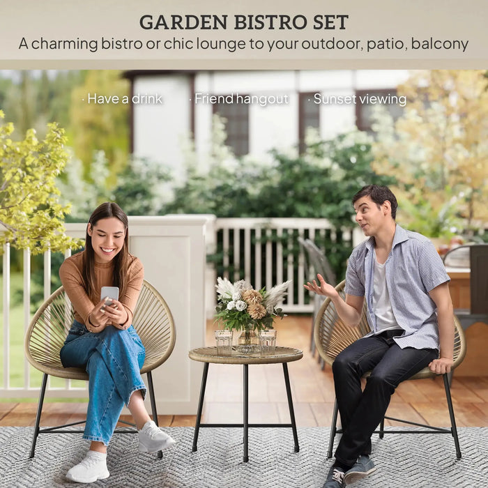 3-Piece Garden Rattan Bistro Set in Natural - Little and Giant Explorers Outsunny