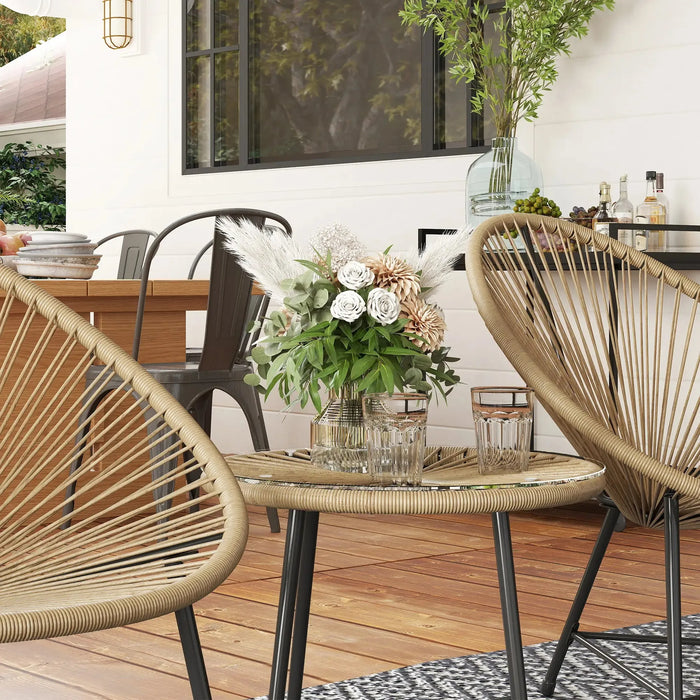 3-Piece Garden Rattan Bistro Set in Natural - Little and Giant Explorers Outsunny