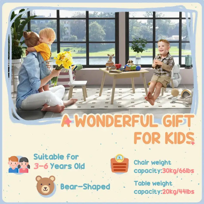 3-Piece Kids Activity Table and Chair Set - Bear Chairs | Flip-Top Design - Storage AIYAPLAY - Little and Giant Explorers AIYAPLAY