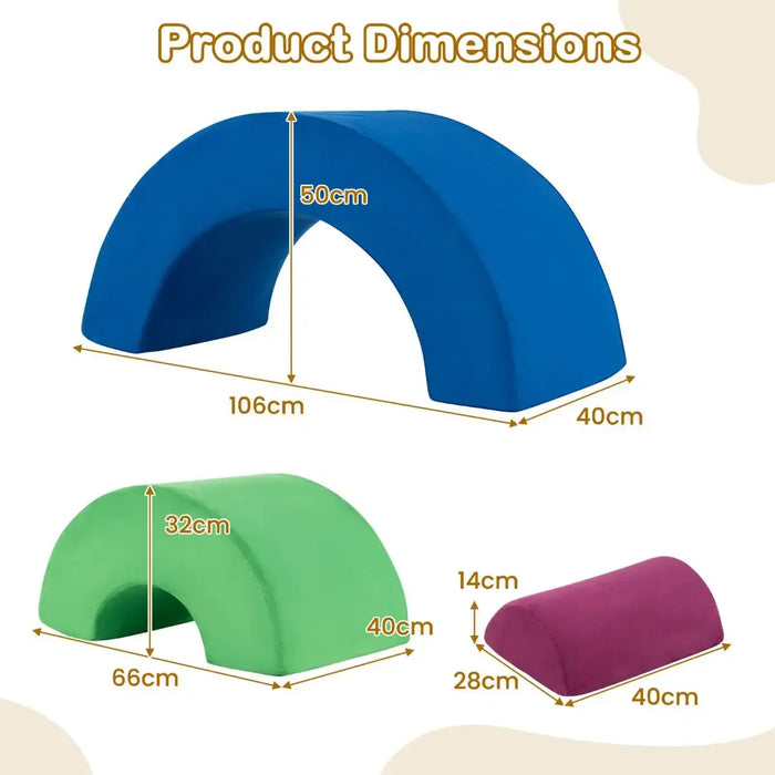 3-Piece Kids Foam Arch Climbing Toy Set – Blue | Indoor Play Sofa, Tunnel and Bridge COSTWAY - Little and Giant Explorers Costway