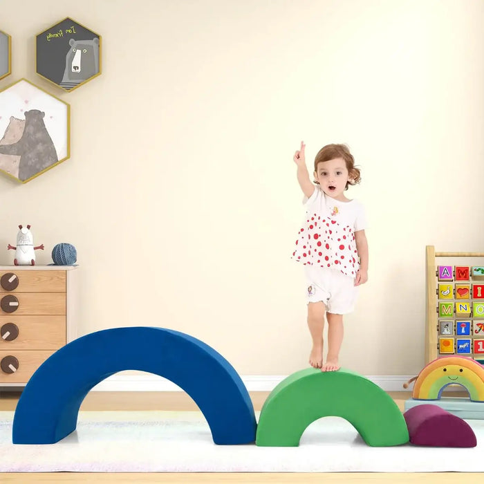 3-Piece Kids Foam Arch Climbing Toy Set – Blue | Indoor Play Sofa, Tunnel and Bridge COSTWAY - Little and Giant Explorers Costway