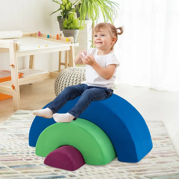 3-Piece Kids Foam Arch Climbing Toy Set – Blue | Indoor Play Sofa, Tunnel and Bridge COSTWAY - Little and Giant Explorers Costway