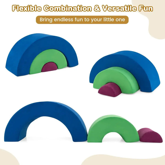 3-Piece Kids Foam Arch Climbing Toy Set – Blue | Indoor Play Sofa, Tunnel and Bridge COSTWAY - Little and Giant Explorers Costway