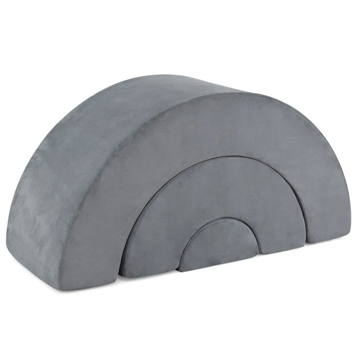 3-Piece Kids Foam Arch Climbing Toy Set – Grey | Indoor Play Sofa, Tunnel and Bridge COSTWAY - Little and Giant Explorers Costway