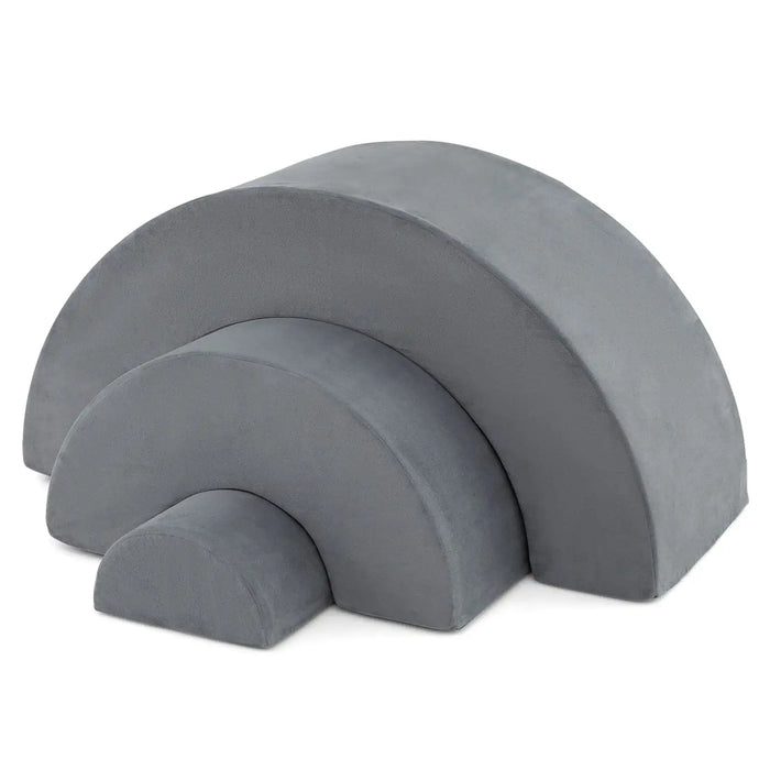 3-Piece Kids Foam Arch Climbing Toy Set – Grey | Indoor Play Sofa, Tunnel and Bridge COSTWAY - Little and Giant Explorers Costway