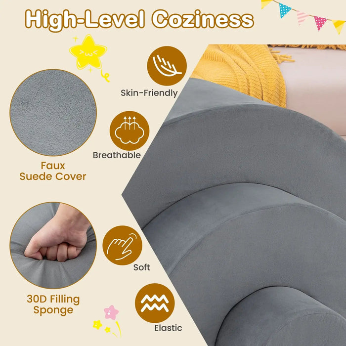 3-Piece Kids Foam Arch Climbing Toy Set – Grey | Indoor Play Sofa, Tunnel and Bridge COSTWAY - Little and Giant Explorers Costway