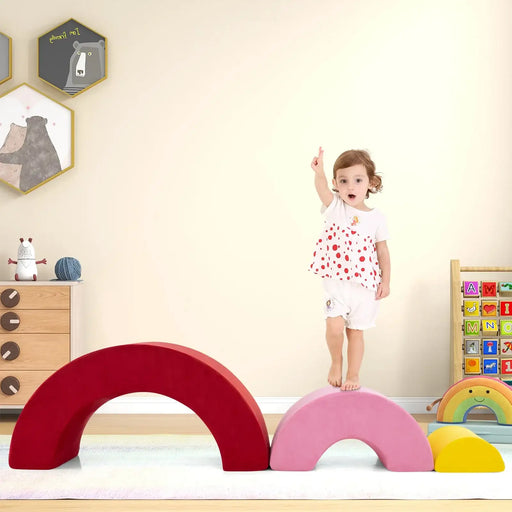 3-Piece Kids Foam Arch Climbing Toy Set – Red | Indoor Play Sofa, Tunnel and Bridge COSTWAY - Little and Giant Explorers Costway
