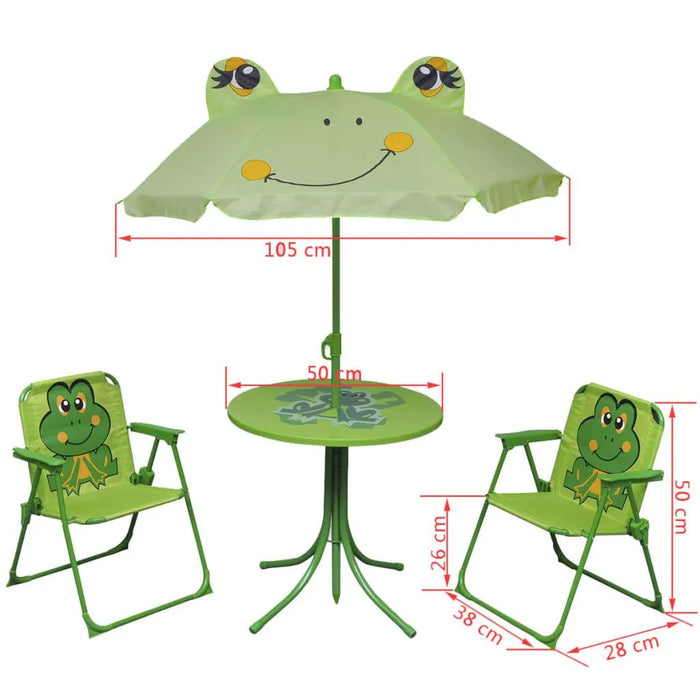 3 Piece Kids' Garden Bistro Set with Parasol in Green - Little and Giant Explorers vidaXL