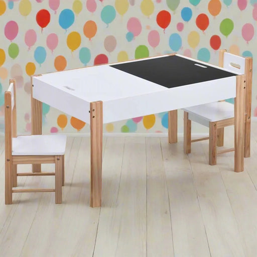 3 Piece Kids Storage Chalkboard Table Chair Set in Black and White - Little and Giant Explorers vidaXL