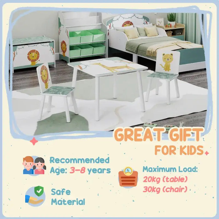3-Piece Kids Table and Chair Set – Green Animal Design | Wooden Toddler Furniture AIYAPLAY - Little and Giant Explorers AIYAPLAY