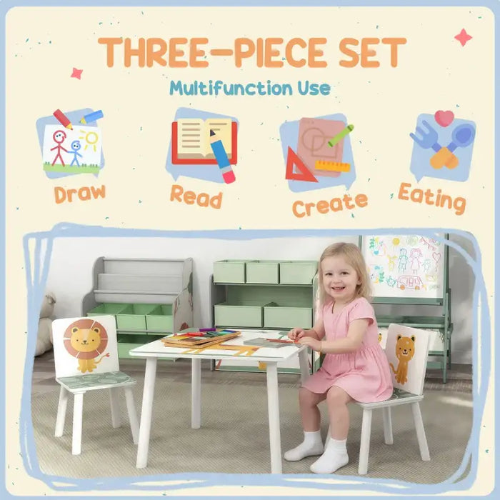 3-Piece Kids Table and Chair Set – Green Animal Design | Wooden Toddler Furniture AIYAPLAY - Little and Giant Explorers AIYAPLAY