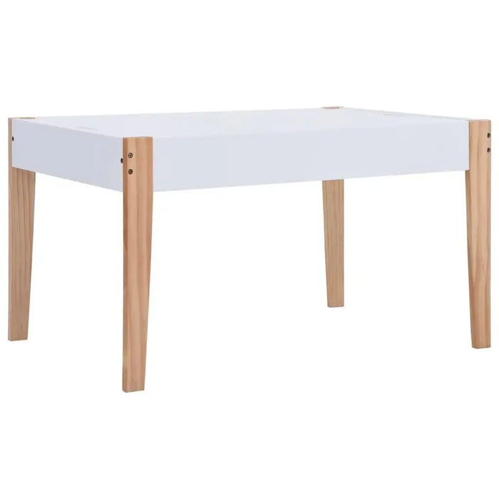 White kids table with wooden legs, modern design, for children’s playroom or study space