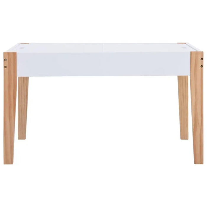 White kids table with natural wood legs, modern design, suitable for play or study area.