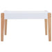 White kids table with natural wood legs, modern design, suitable for play or study area.