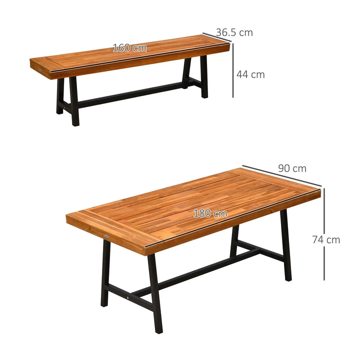 3-Piece Outdoor Table Set Natural Acacia Wood | Galvanised Steel Framework for Garden Entertainment - Little and Giant Explorers Outsunny