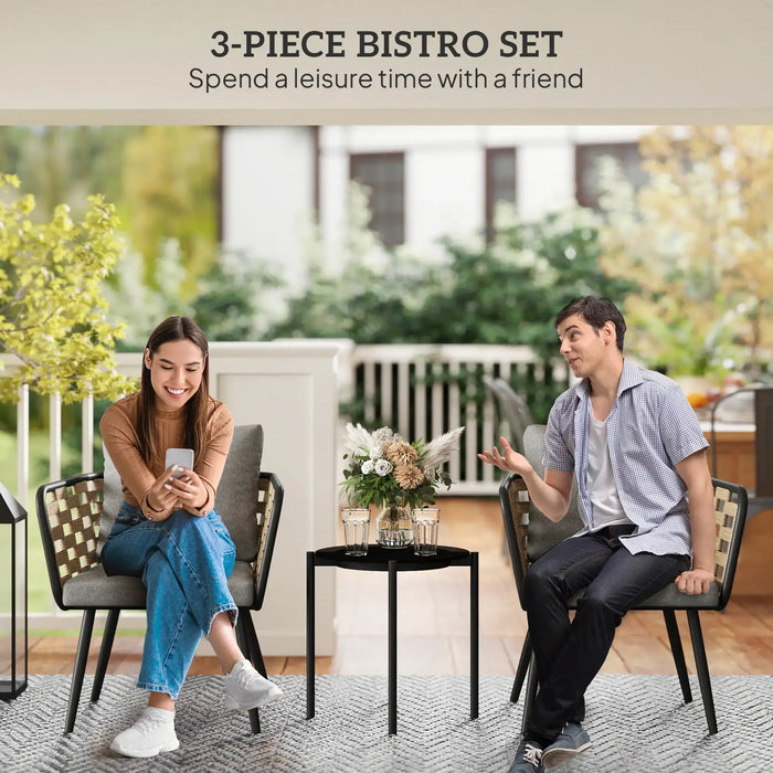 3-Piece Rattan Bistro Set with Washable Cushions and Table - Little and Giant Explorers Outsunny