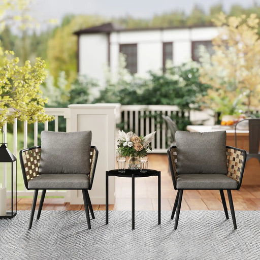 3-Piece Rattan Bistro Set with Washable Cushions and Table - Little and Giant Explorers Outsunny