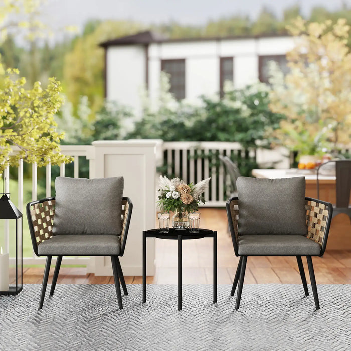 3-Piece Rattan Bistro Set with Washable Cushions and Table - Little and Giant Explorers Outsunny