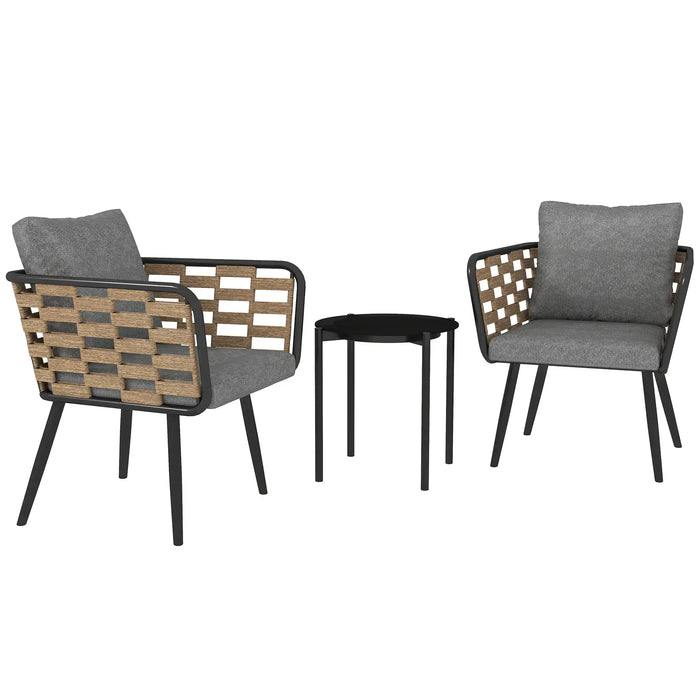 3-Piece Rattan Bistro Set with Washable Cushions and Table - Little and Giant Explorers Outsunny