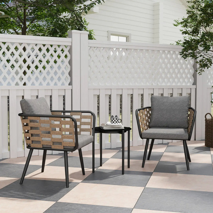 3-Piece Rattan Bistro Set with Washable Cushions and Table - Little and Giant Explorers Outsunny
