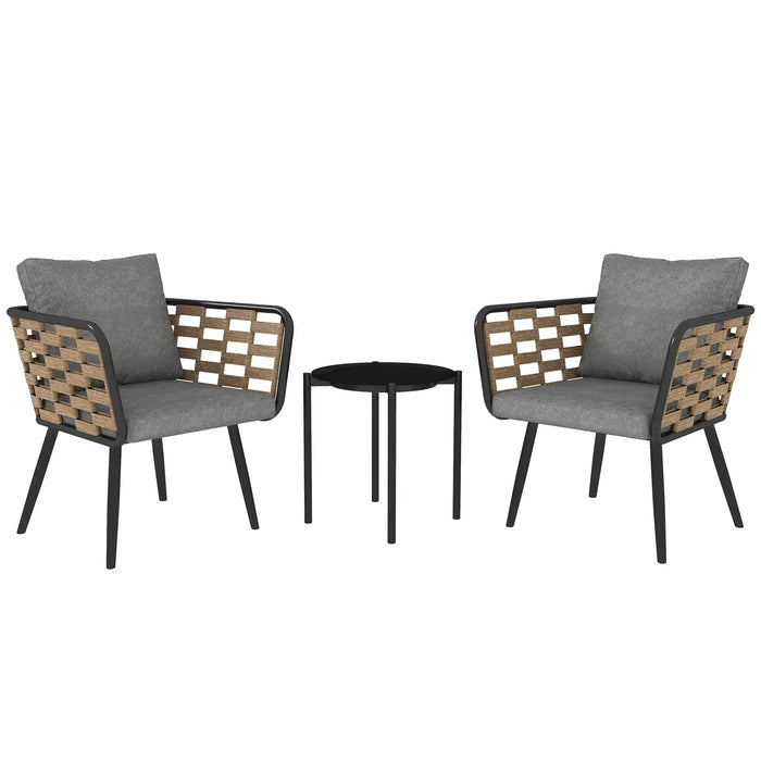 3-Piece Rattan Bistro Set with Washable Cushions and Table - Little and Giant Explorers Outsunny