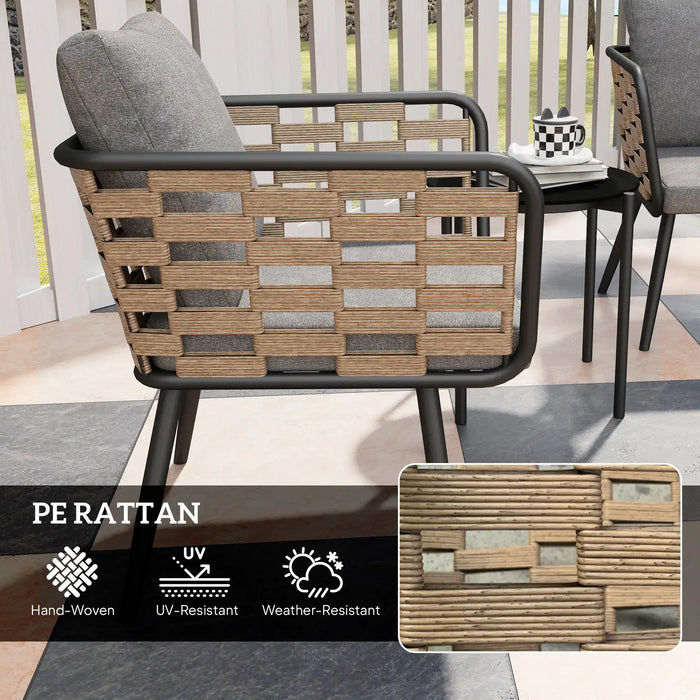 3-Piece Rattan Bistro Set with Washable Cushions and Table - Little and Giant Explorers Outsunny