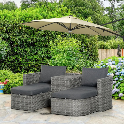 3-Piece Rattan Double Chaise Lounge with Cushions - Little and Giant Explorers Outsunny