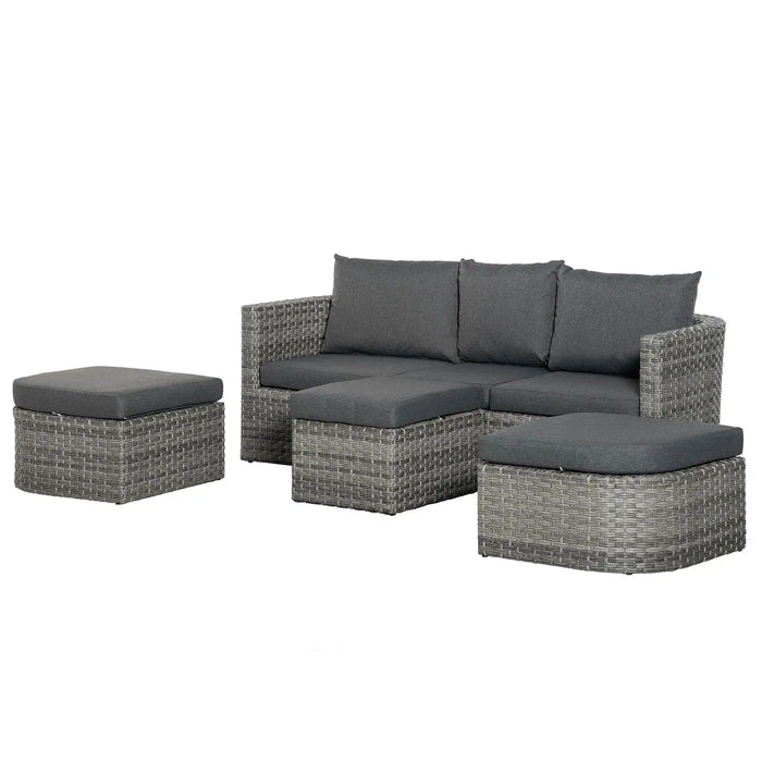 3-Piece Rattan Double Chaise Lounge with Cushions - Little and Giant Explorers Outsunny