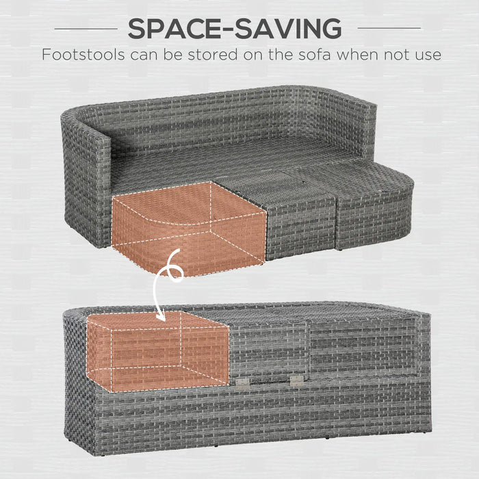 3-Piece Rattan Double Chaise Lounge with Cushions - Little and Giant Explorers Outsunny