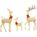 Set of three gold glitter lighted Christmas reindeer decorations with red bows