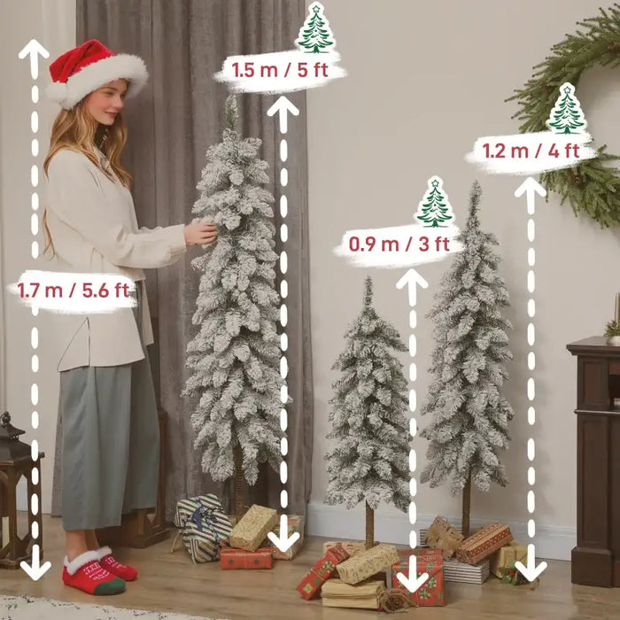 3-Piece Snow-Flocked Pencil Christmas Tree Set | 3ft, 4ft and 5ft Slim Trees HOMCOM - Little and Giant Explorers HOMCOM